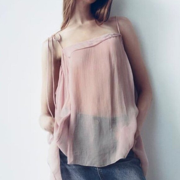 ZARA SEMI-SHEER VOLUMINOUS BLOUSE - Picture 1 of 7